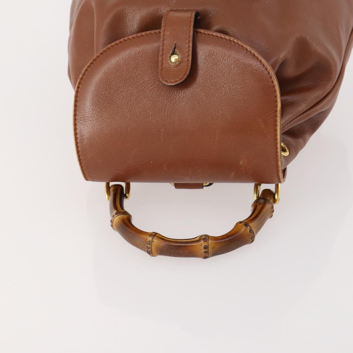 GUCCI Bamboo Backpack Leather Brown Gold 003 1705 0030 Auth BA10744