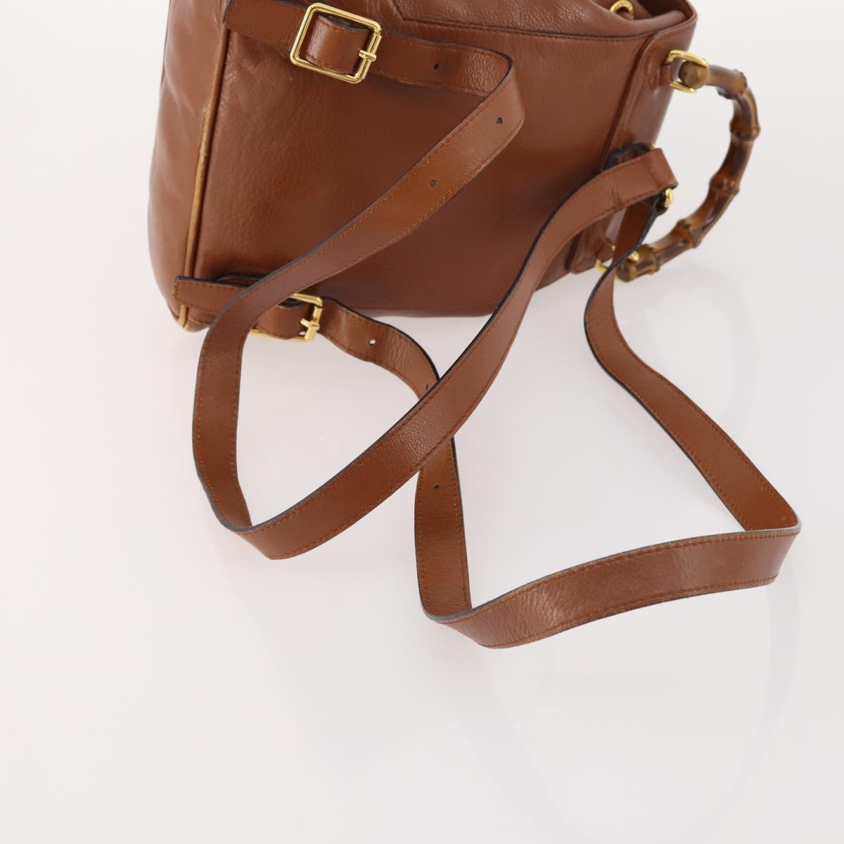 GUCCI Bamboo Backpack Leather Brown Gold 003 1705 0030 Auth BA10744