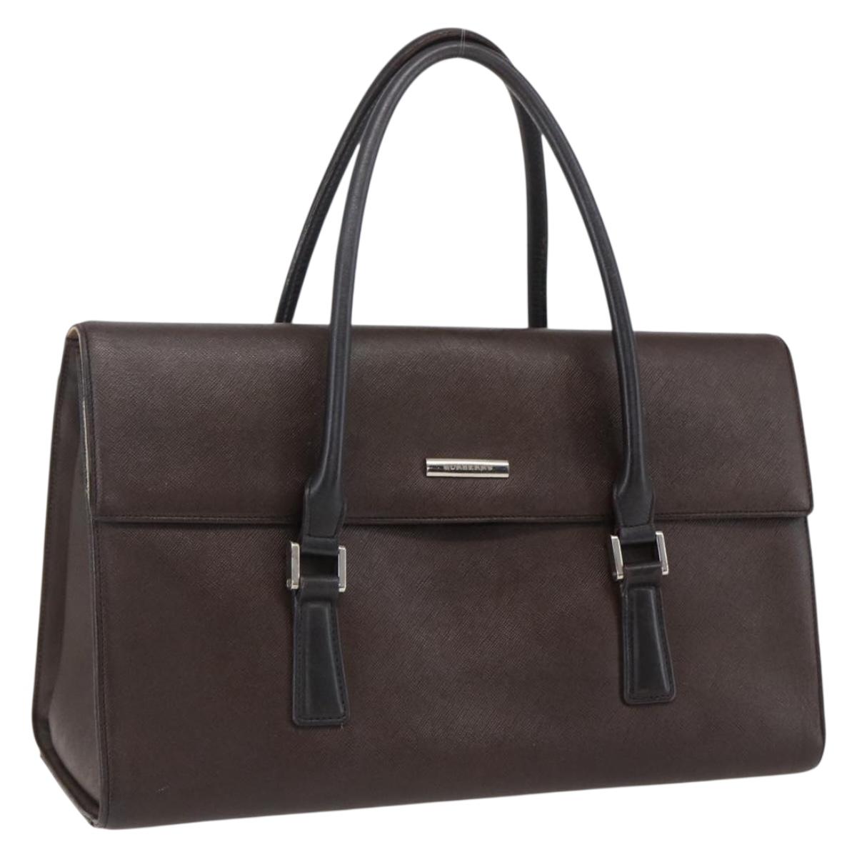 BURBERRY Hand Bag Leather Brown Silver Auth BA10747
