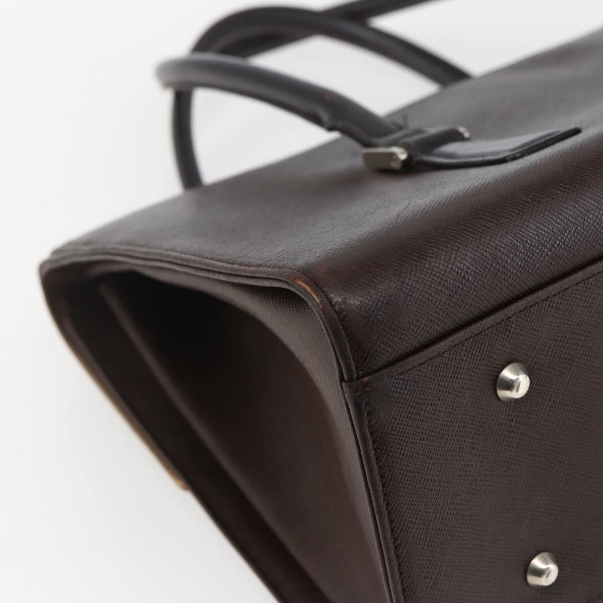 BURBERRY Hand Bag Leather Brown Silver Auth BA10747