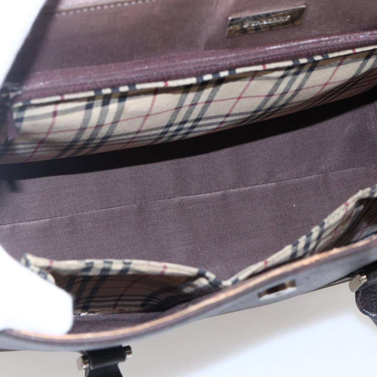 BURBERRY Hand Bag Leather Brown Silver Auth BA10747