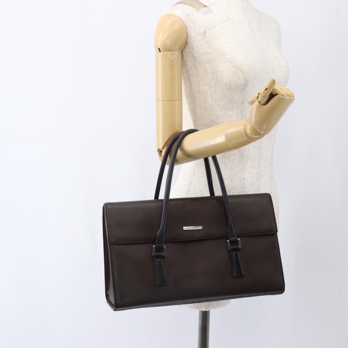 BURBERRY Hand Bag Leather Brown Silver Auth BA10747