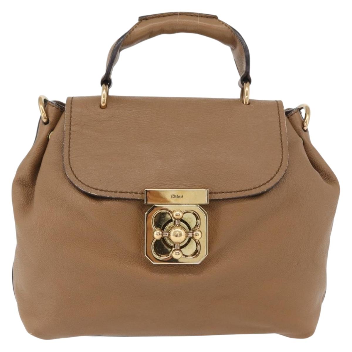 Chloe Elise Hand Bag Leather 2way Brown Gold Auth BA10748