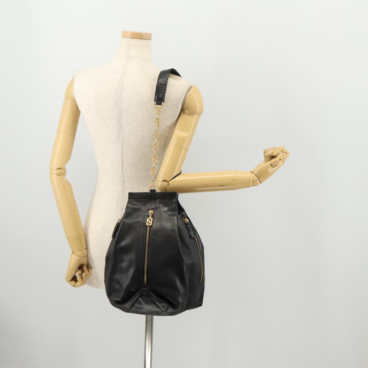 Gianni Versace Shoulder Bag Leather Black Gold Auth BA10749