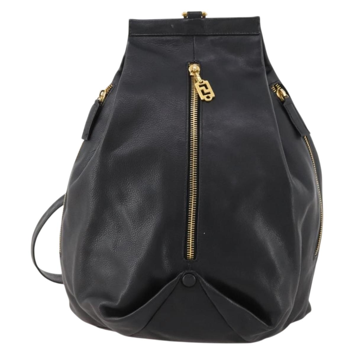Gianni Versace Shoulder Bag Leather Black Gold Auth BA10749