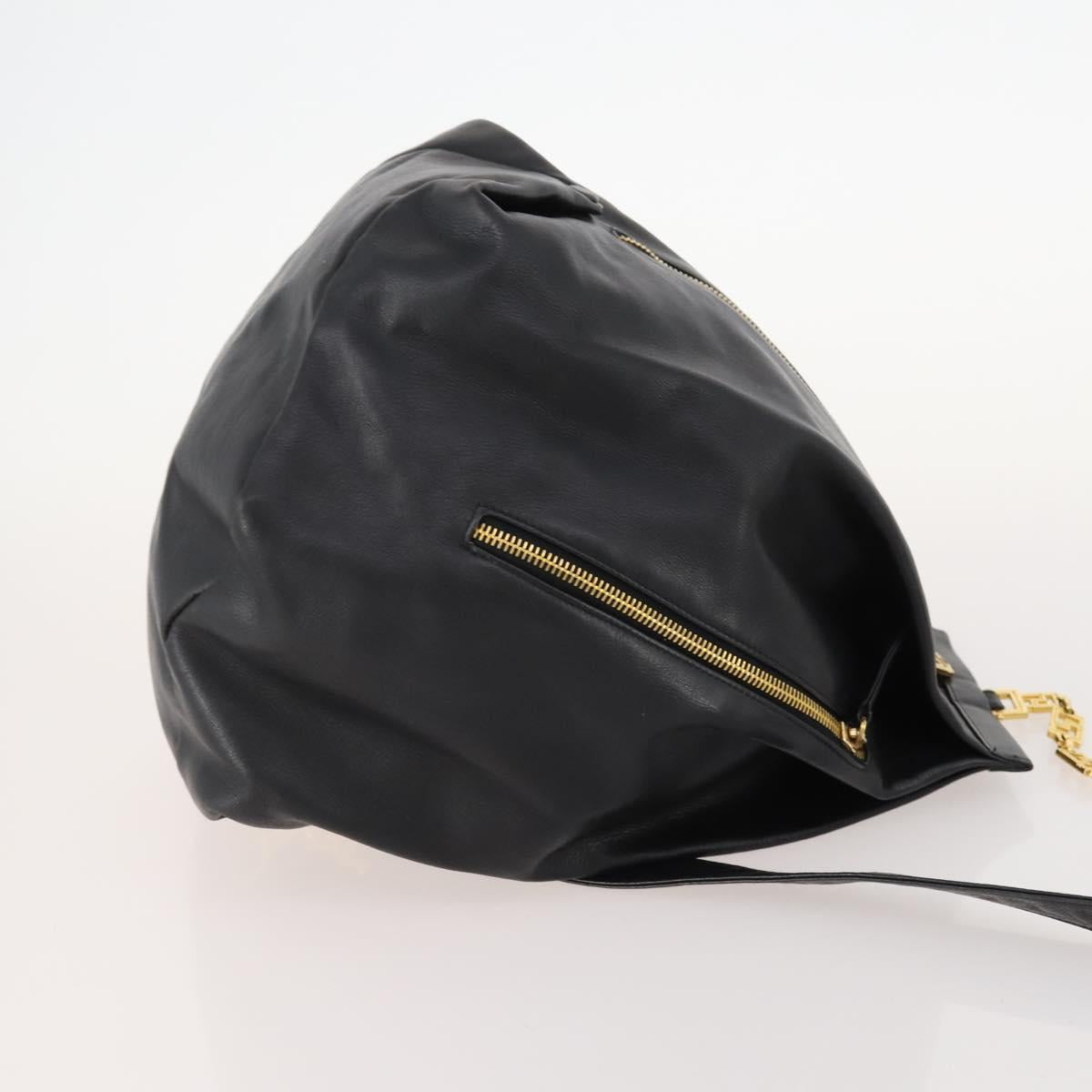 Gianni Versace Shoulder Bag Leather Black Gold Auth BA10749