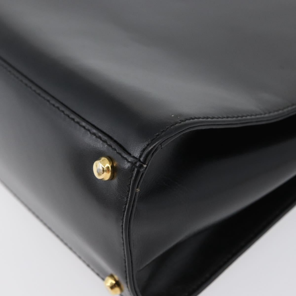 BALLY Hand Bag Leather 2way Black Gold Auth BA10754