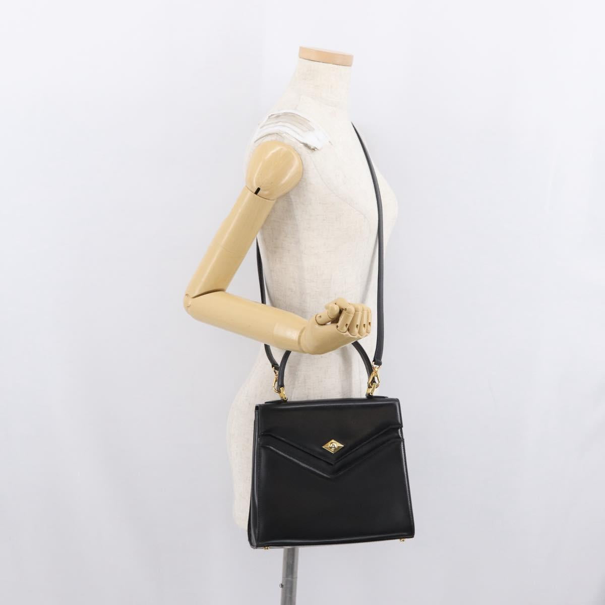 BALLY Hand Bag Leather 2way Black Gold Auth BA10754