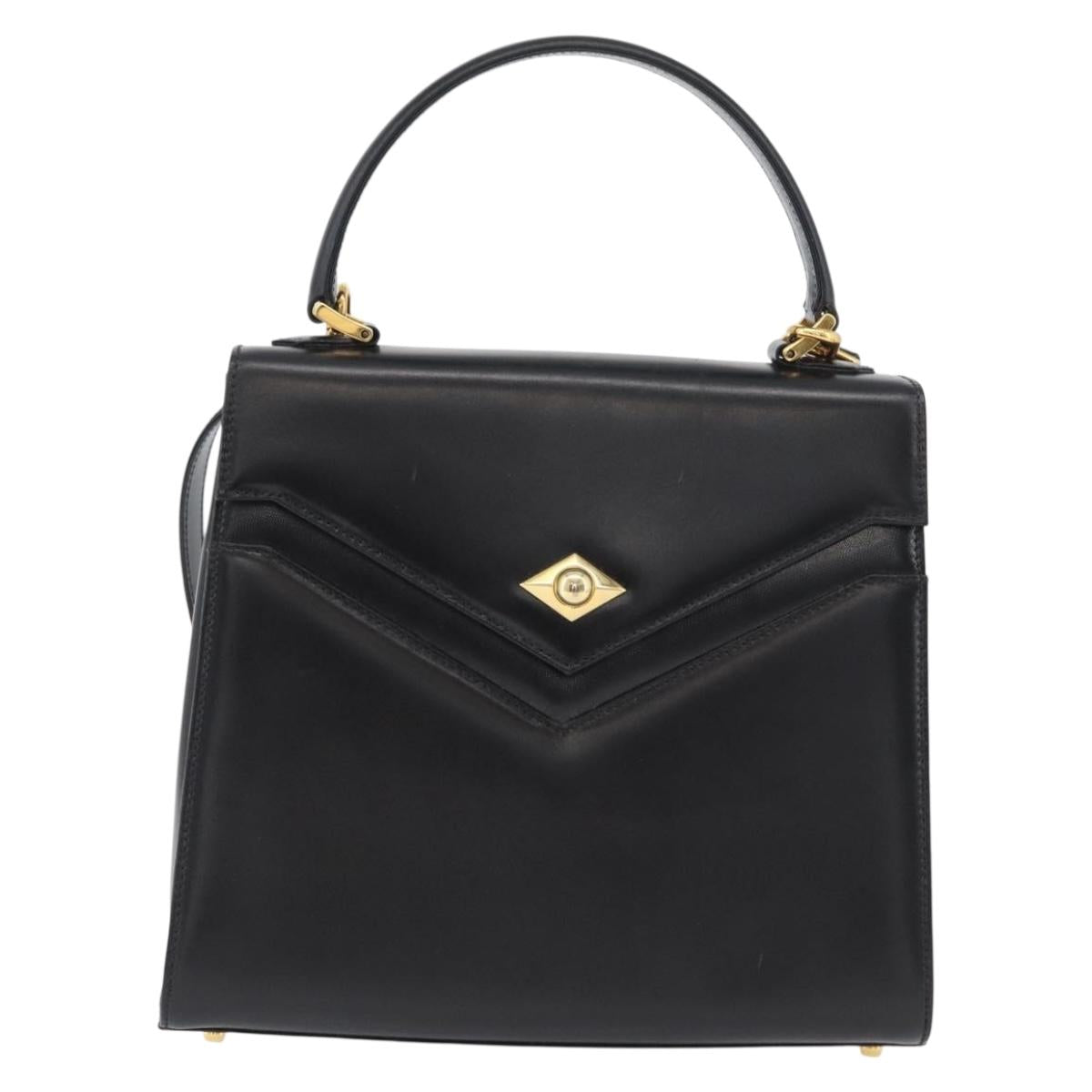 BALLY Hand Bag Leather 2way Black Gold Auth BA10754