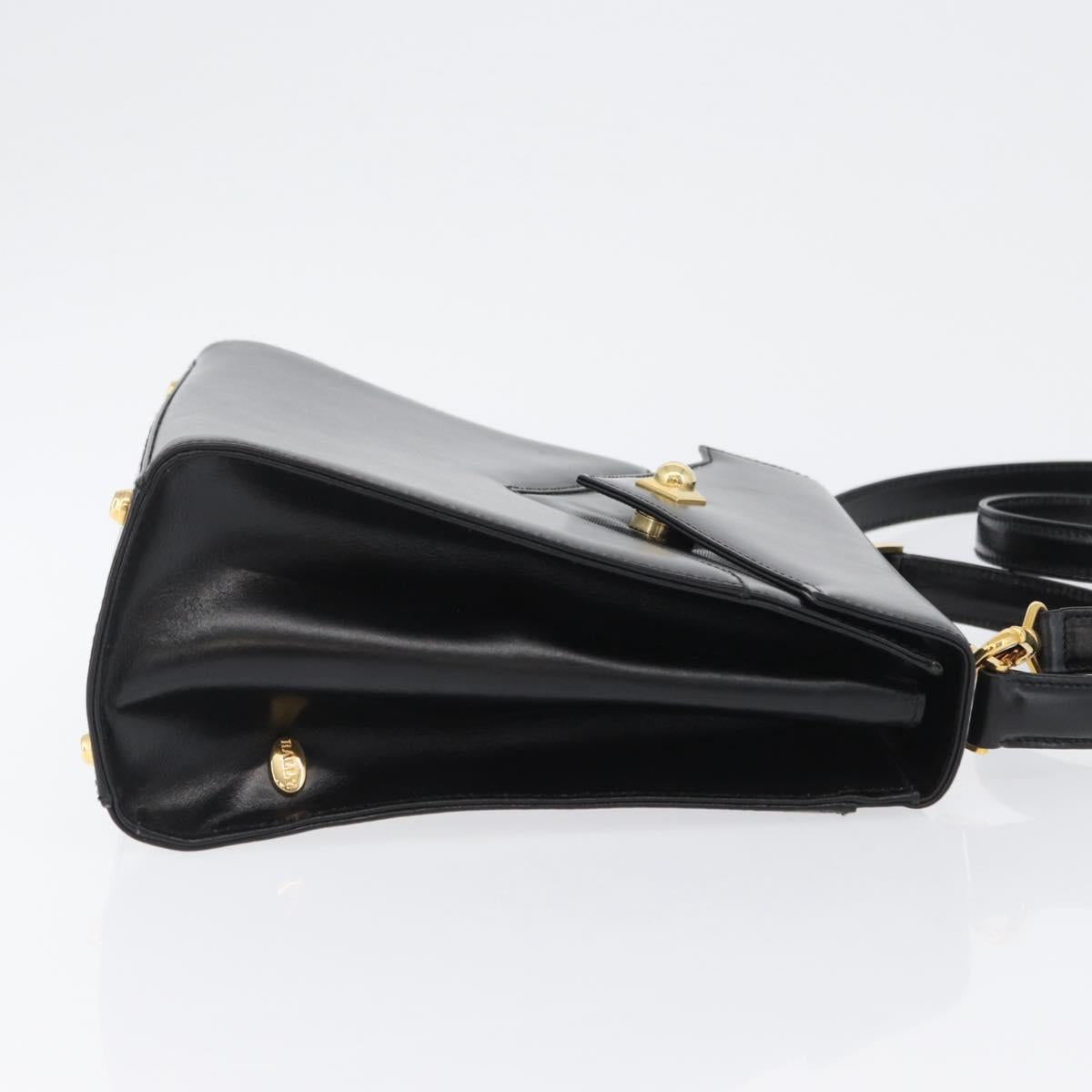 BALLY Hand Bag Leather 2way Black Gold Auth BA10754