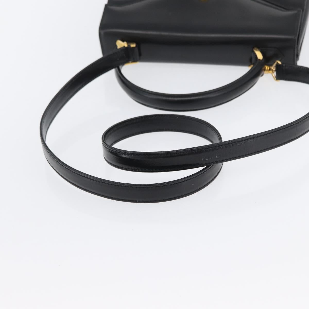 BALLY Hand Bag Leather 2way Black Gold Auth BA10754