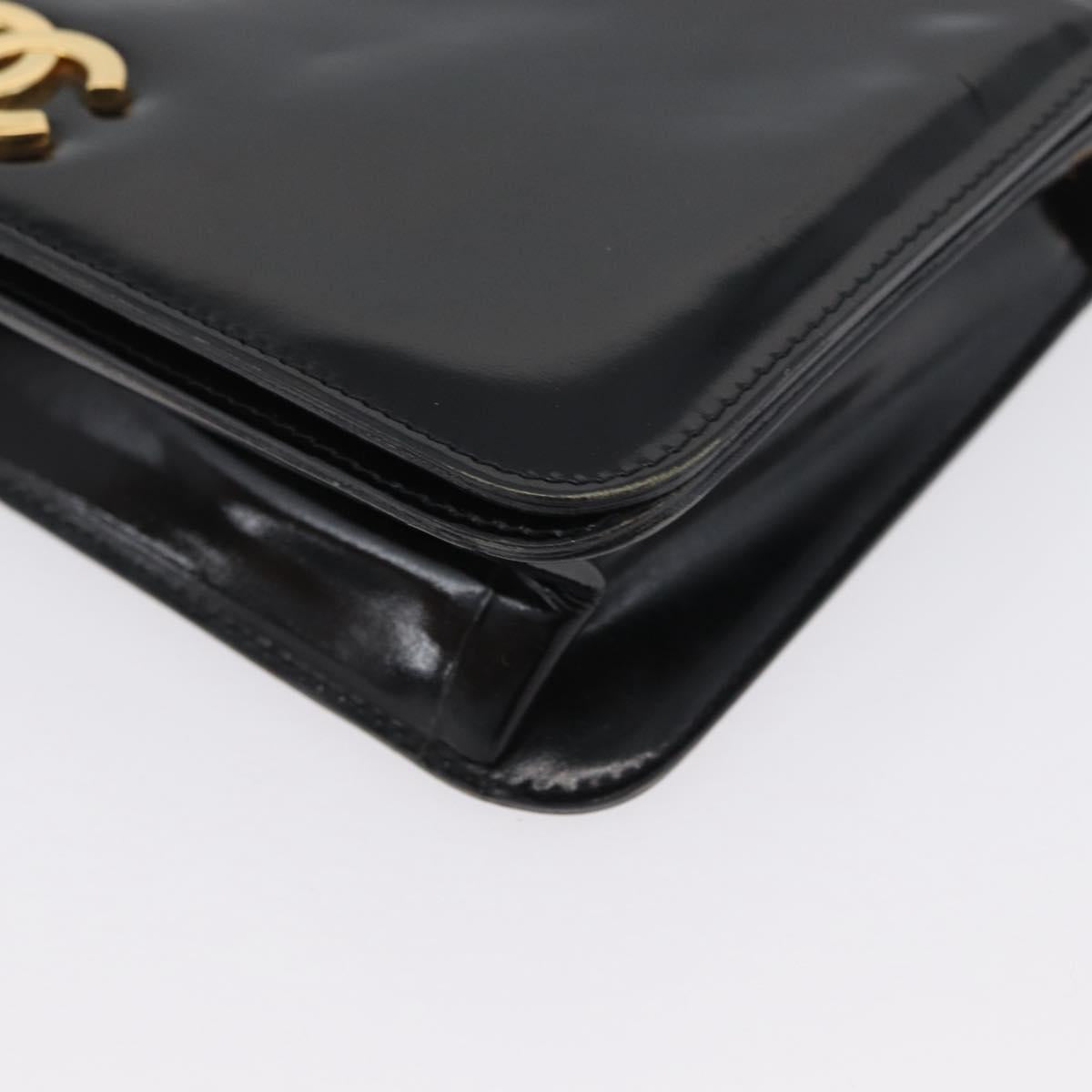 CHANEL Chain Shoulder Bag Patent leather Black Gold CC Auth BA10760