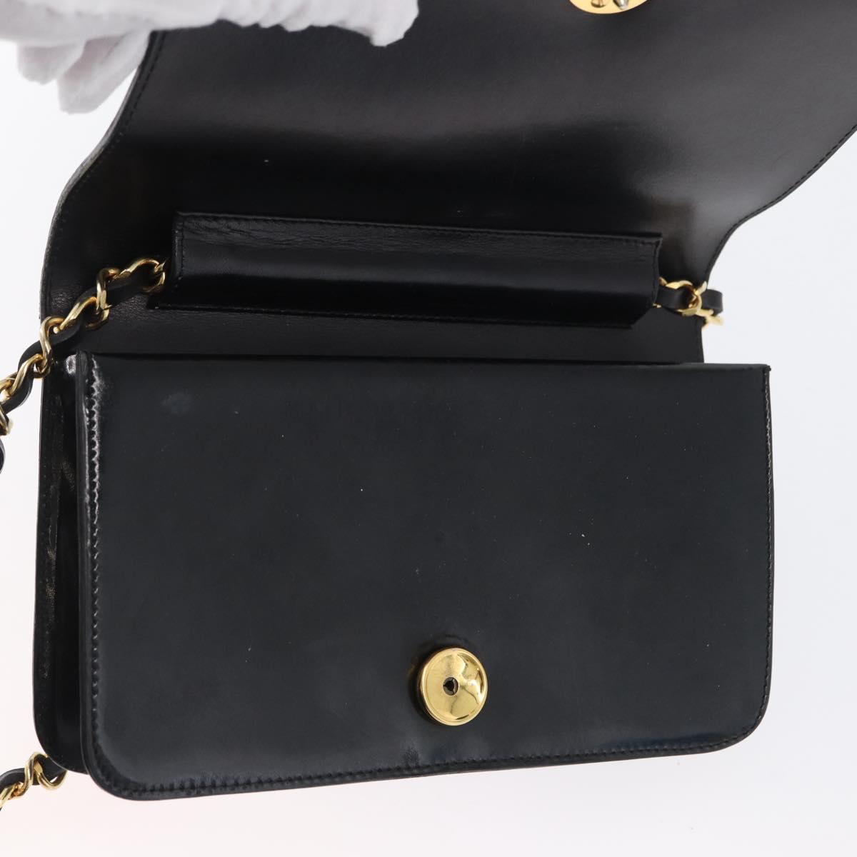 CHANEL Chain Shoulder Bag Patent leather Black Gold CC Auth BA10760