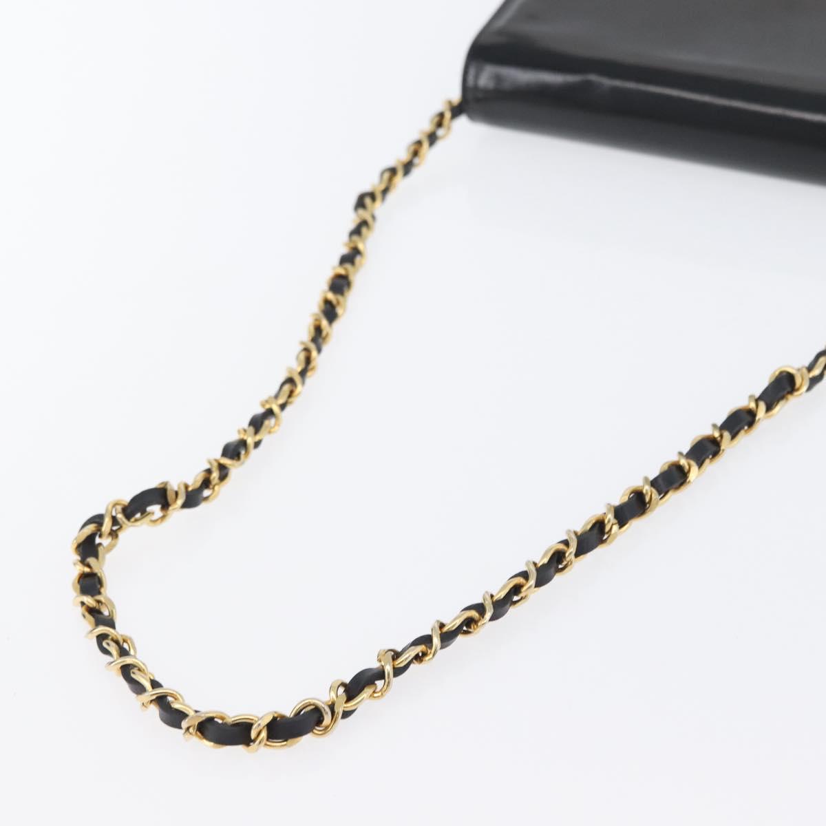 CHANEL Chain Shoulder Bag Patent leather Black Gold CC Auth BA10760