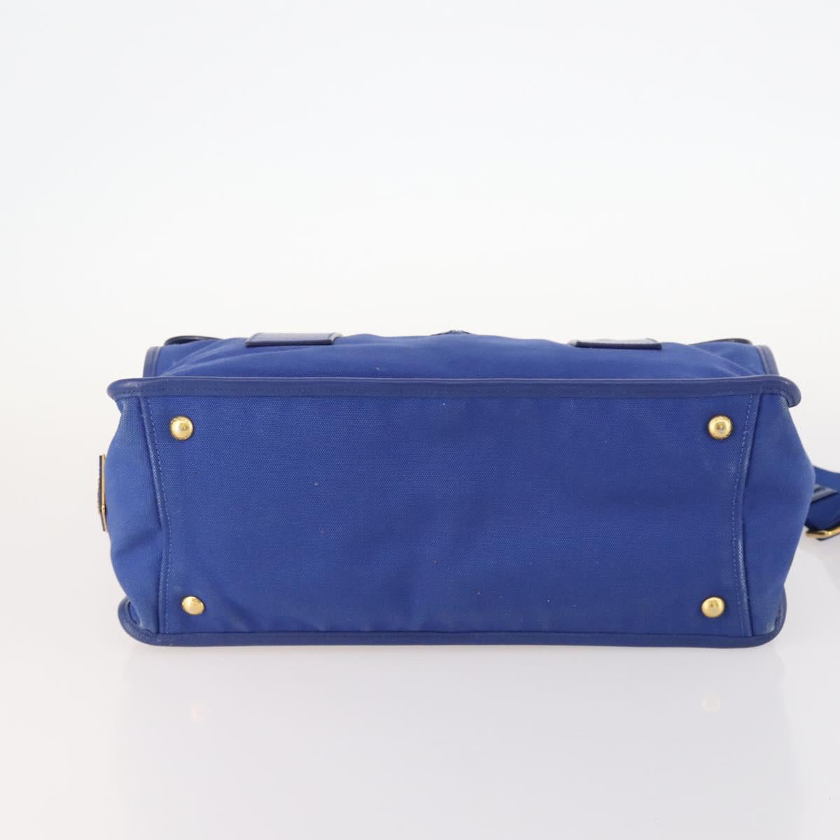 PRADA Hand Bag Leather Canvas 2way Blue Gold Auth BA10762