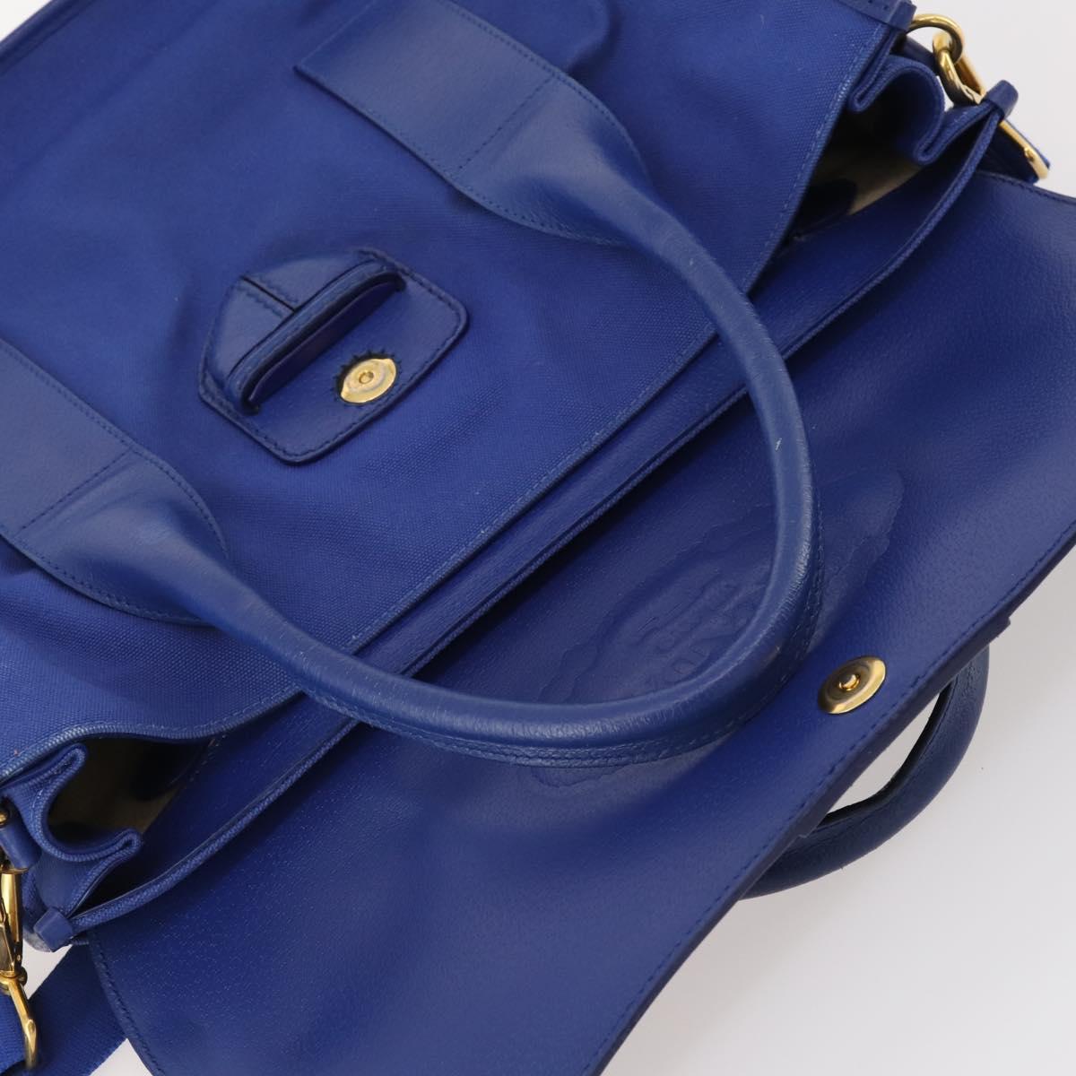 PRADA Hand Bag Leather Canvas 2way Blue Gold Auth BA10762