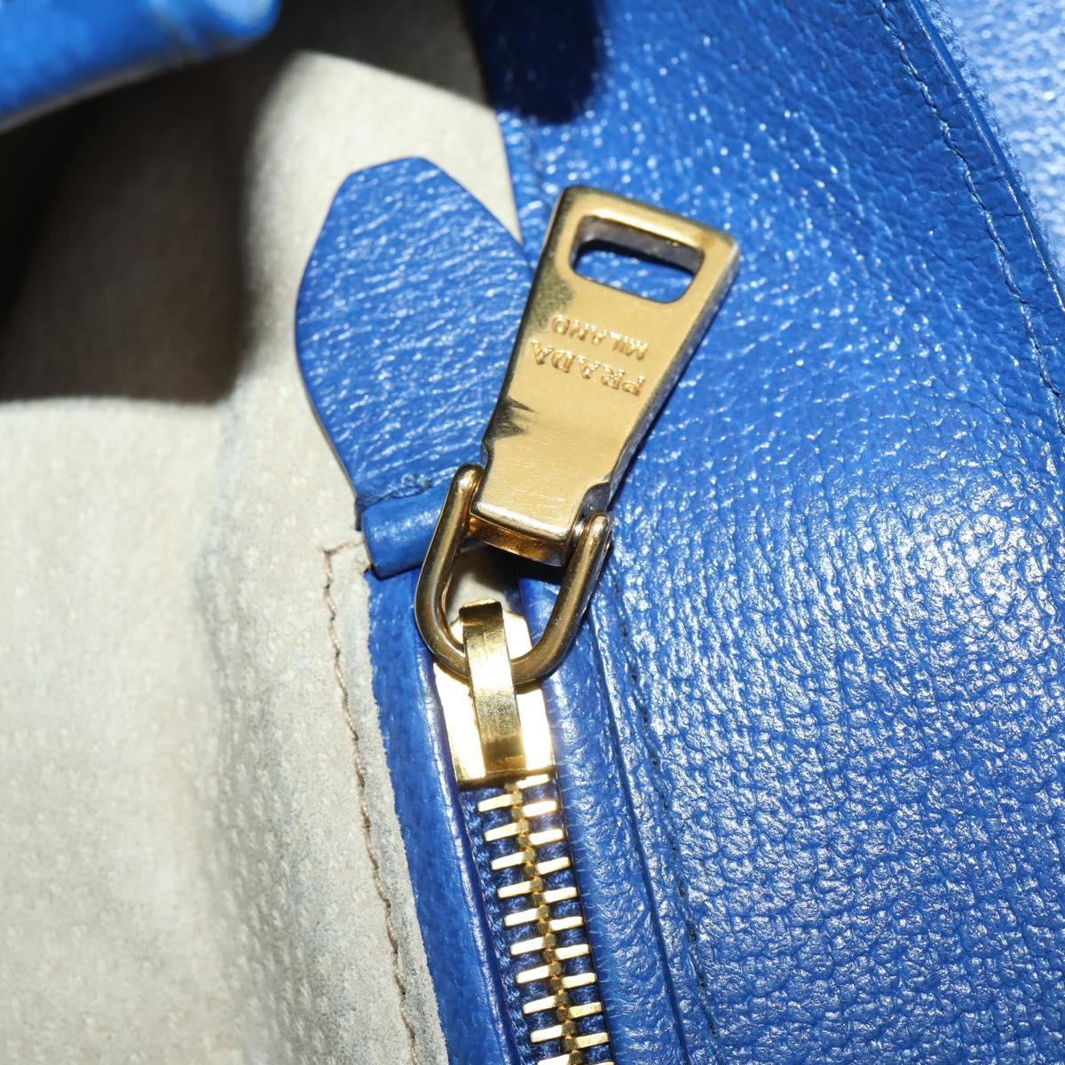 PRADA Hand Bag Leather Canvas 2way Blue Gold Auth BA10762
