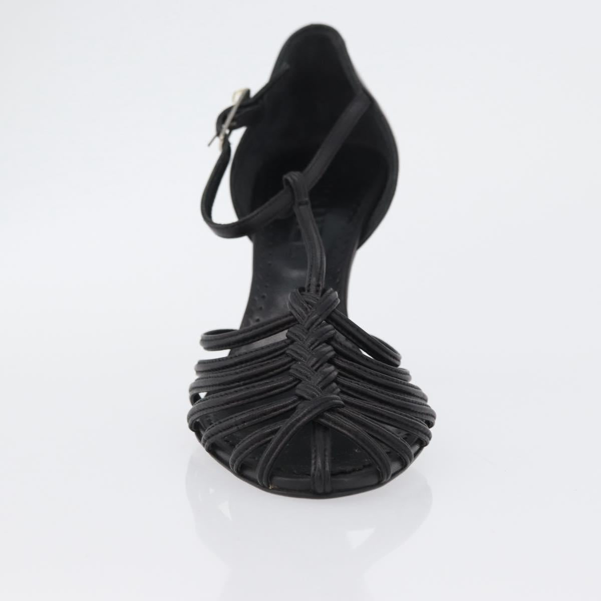 CHANEL Pumps High Heels Leather 35 1/2 Black CC Auth BA10766