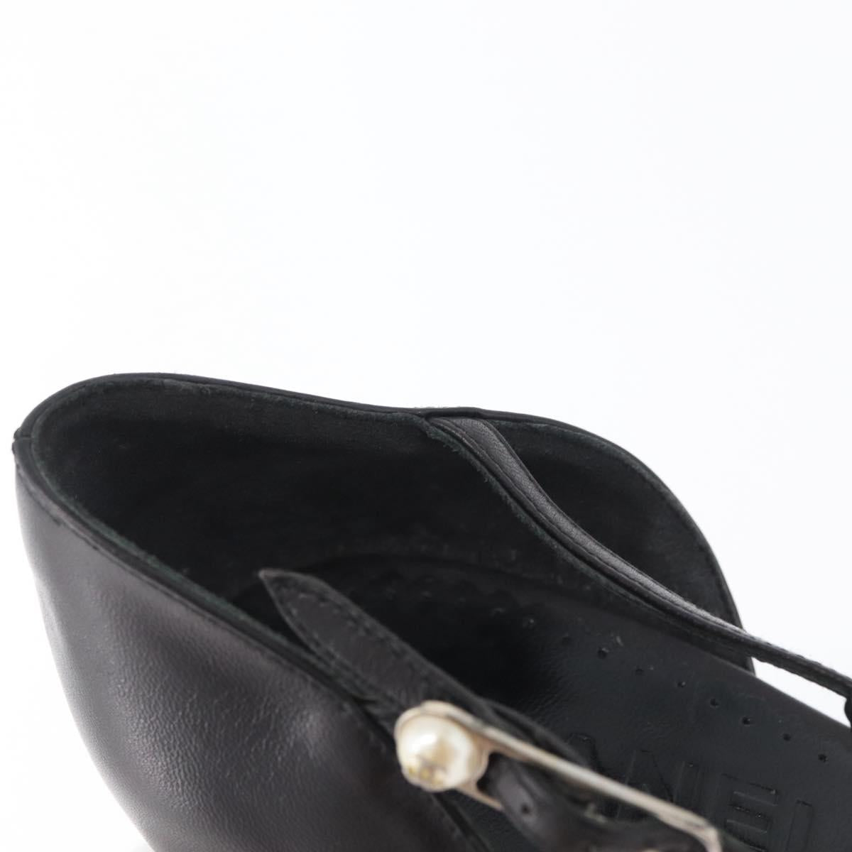 CHANEL Pumps High Heels Leather 35 1/2 Black CC Auth BA10766