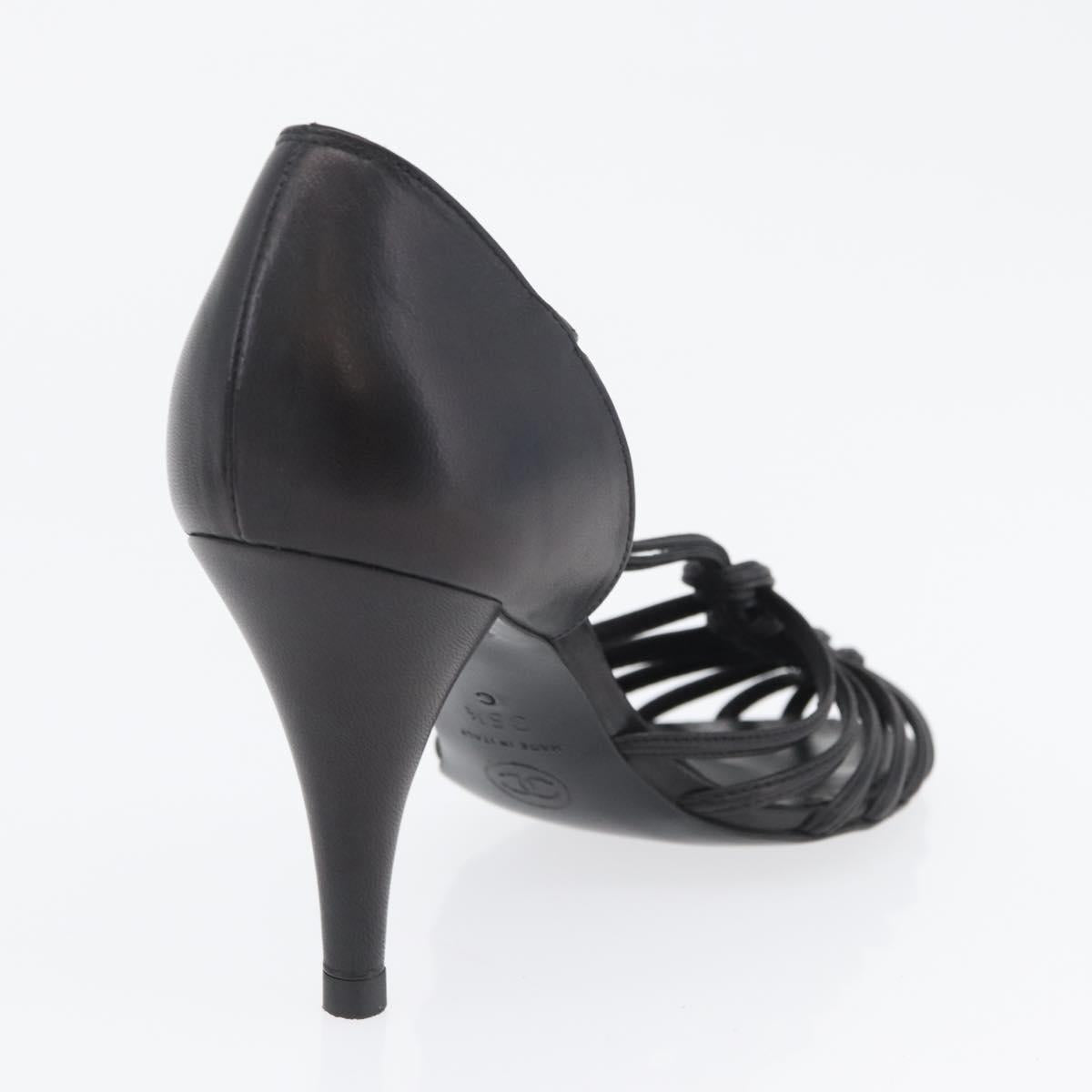 CHANEL Pumps High Heels Leather 35 1/2 Black CC Auth BA10766
