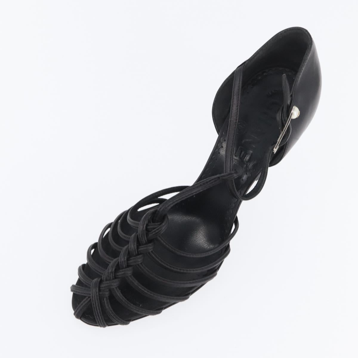 CHANEL Pumps High Heels Leather 35 1/2 Black CC Auth BA10766