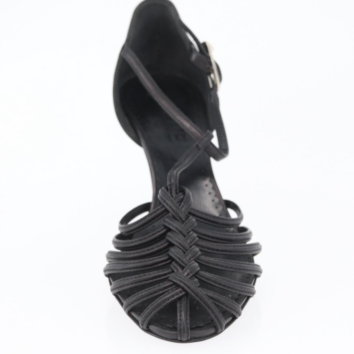 CHANEL Pumps High Heels Leather 35 1/2 Black CC Auth BA10766