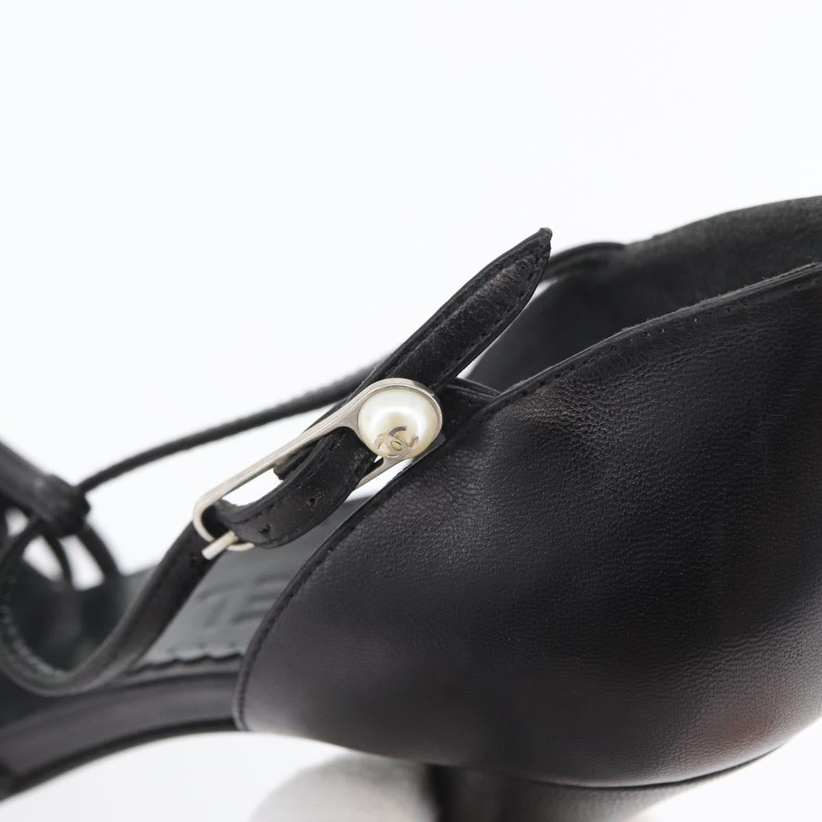 CHANEL Pumps High Heels Leather 35 1/2 Black CC Auth BA10766