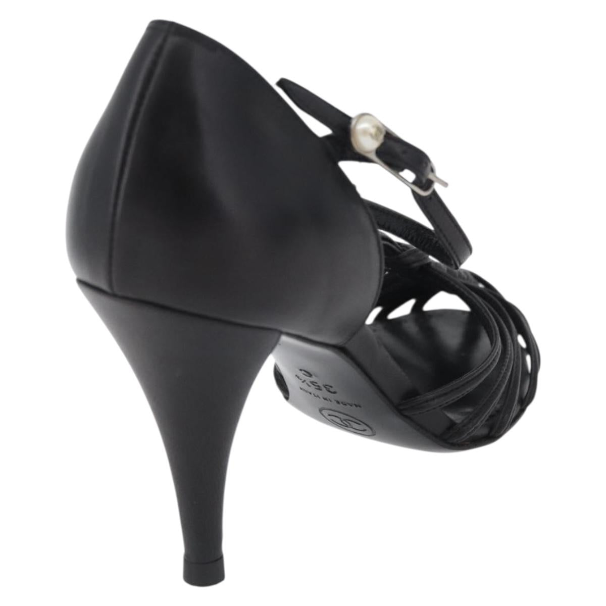 CHANEL Pumps High Heels Leather 35 1/2 Black CC Auth BA10766