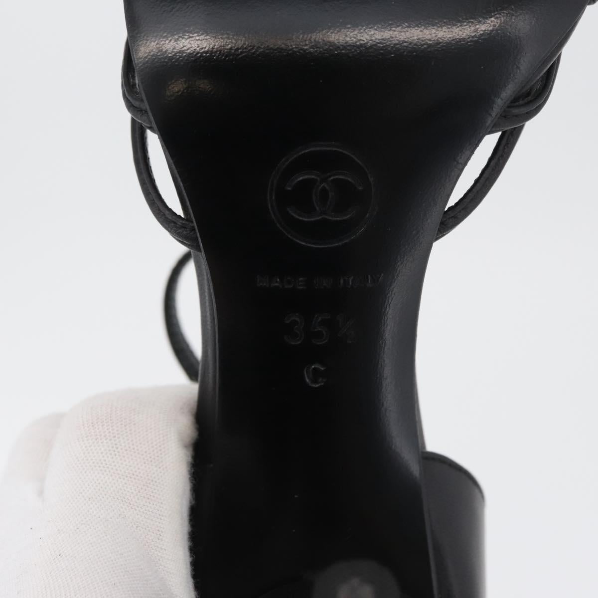 CHANEL Pumps High Heels Leather 35 1/2 Black CC Auth BA10766