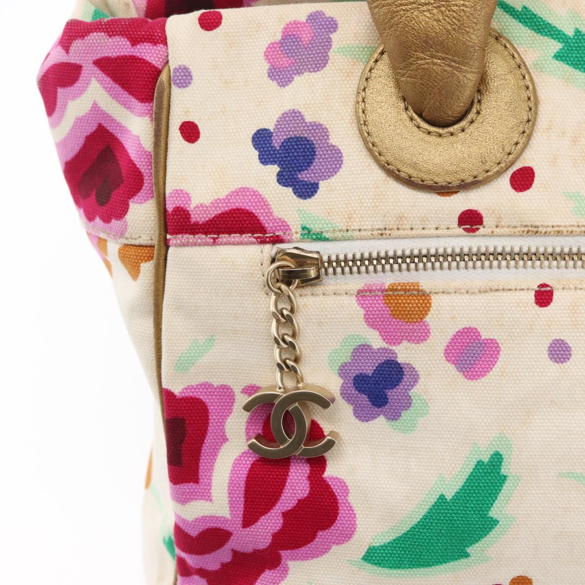 CHANEL Hand Bag Canvas Ivory Gold CC Auth BA10783