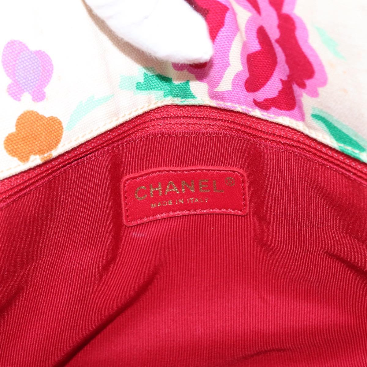 CHANEL Hand Bag Canvas Ivory Gold CC Auth BA10783