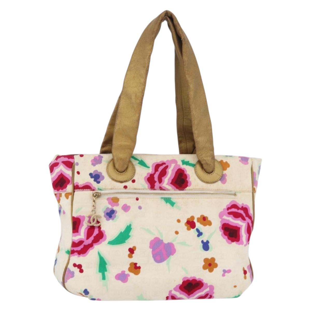CHANEL Hand Bag Canvas Ivory Gold CC Auth BA10783