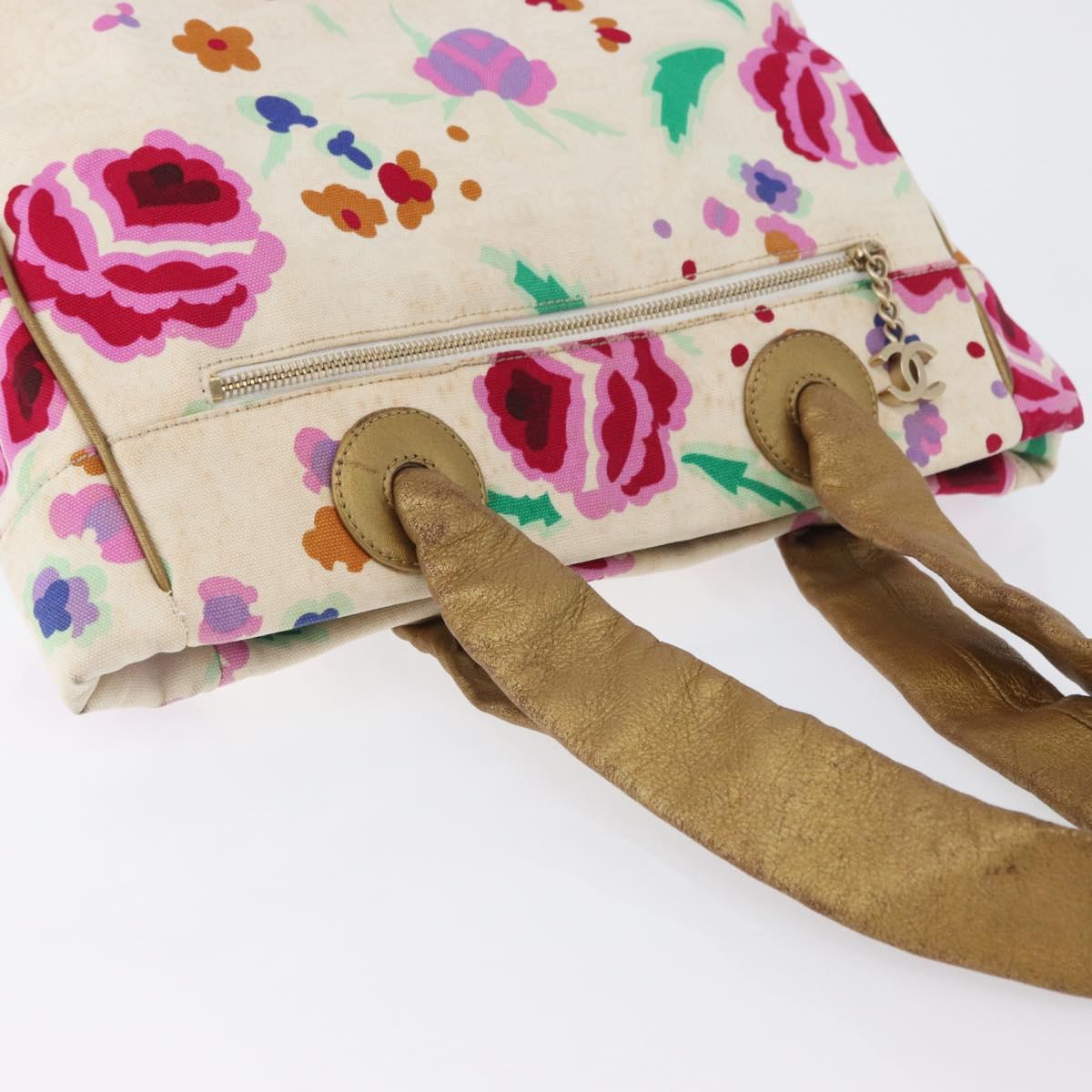 CHANEL Hand Bag Canvas Ivory Gold CC Auth BA10783