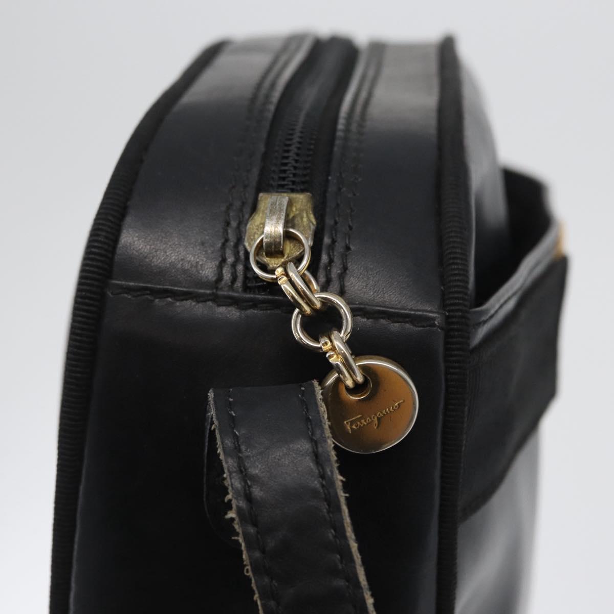 Salvatore Ferragamo Vala Shoulder Bag Leather Black Gold Auth BA10794