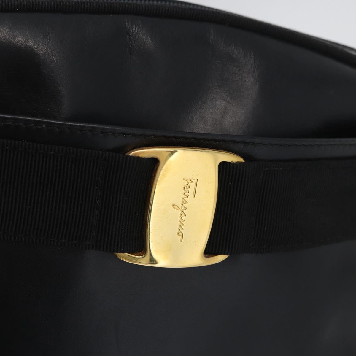 Salvatore Ferragamo Vala Shoulder Bag Leather Black Gold Auth BA10794