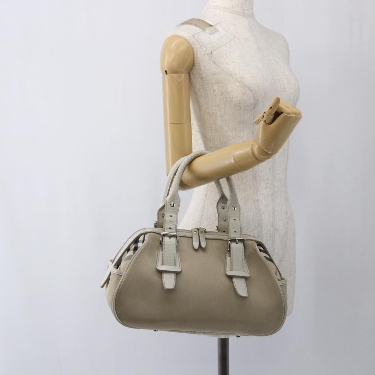 BURBERRY Nova Check Hand Bag Canvas Beige Silver Auth BA10799