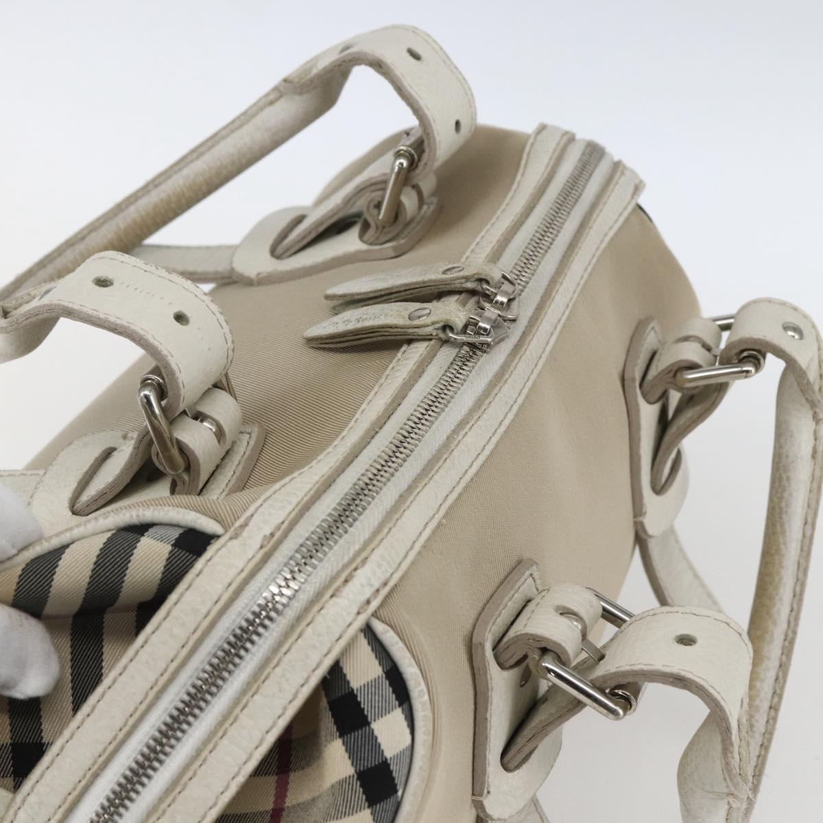 BURBERRY Nova Check Hand Bag Canvas Beige Silver Auth BA10799