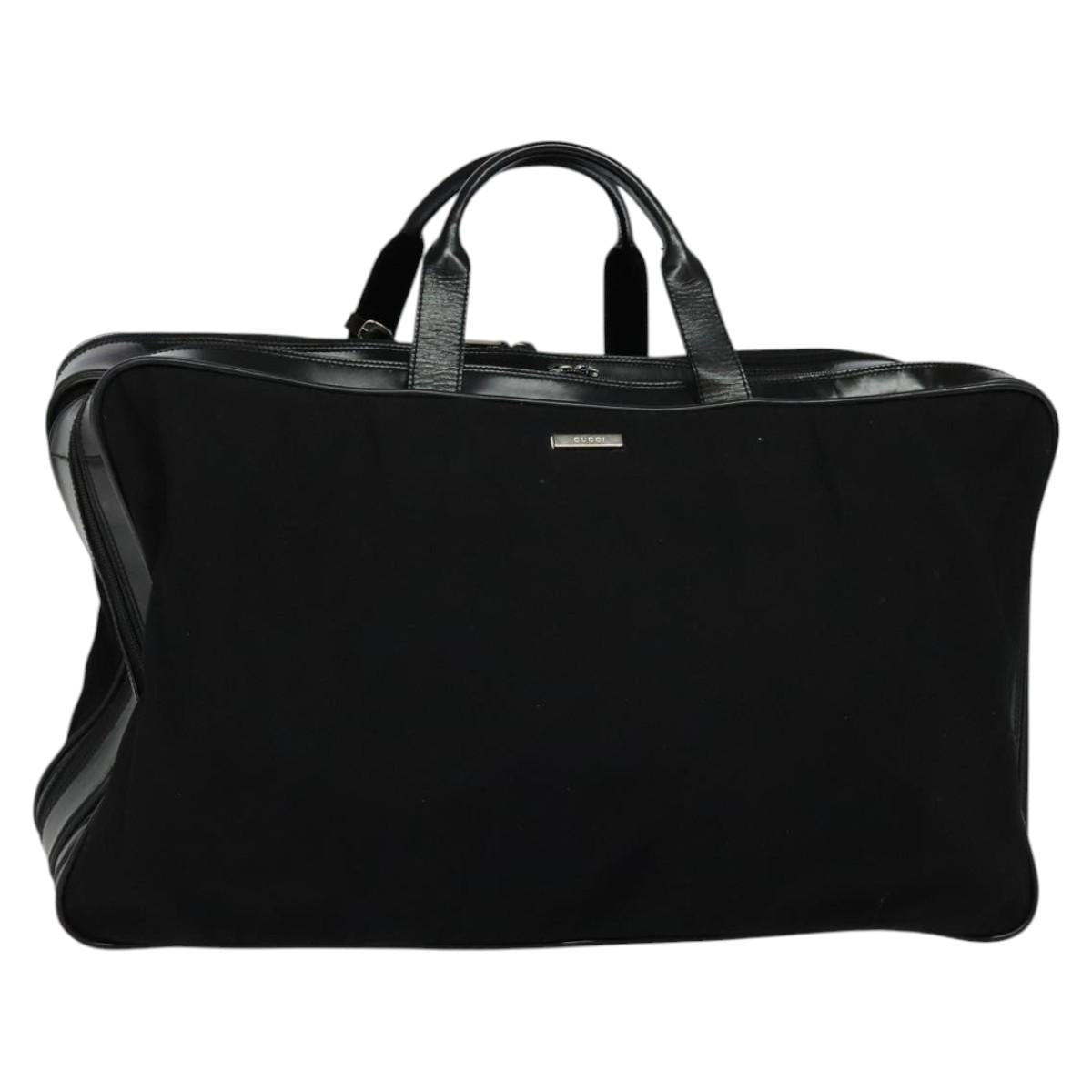GUCCI Boston Bag Canvas Leather Black Silver Auth BA108