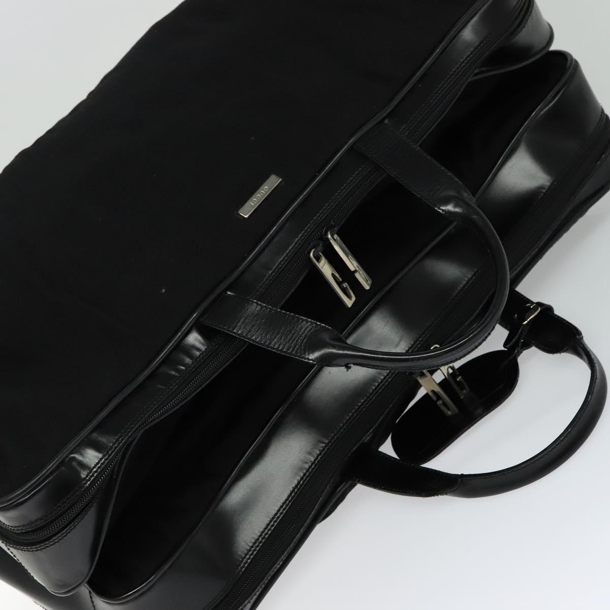 GUCCI Boston Bag Canvas Leather Black Silver Auth BA108