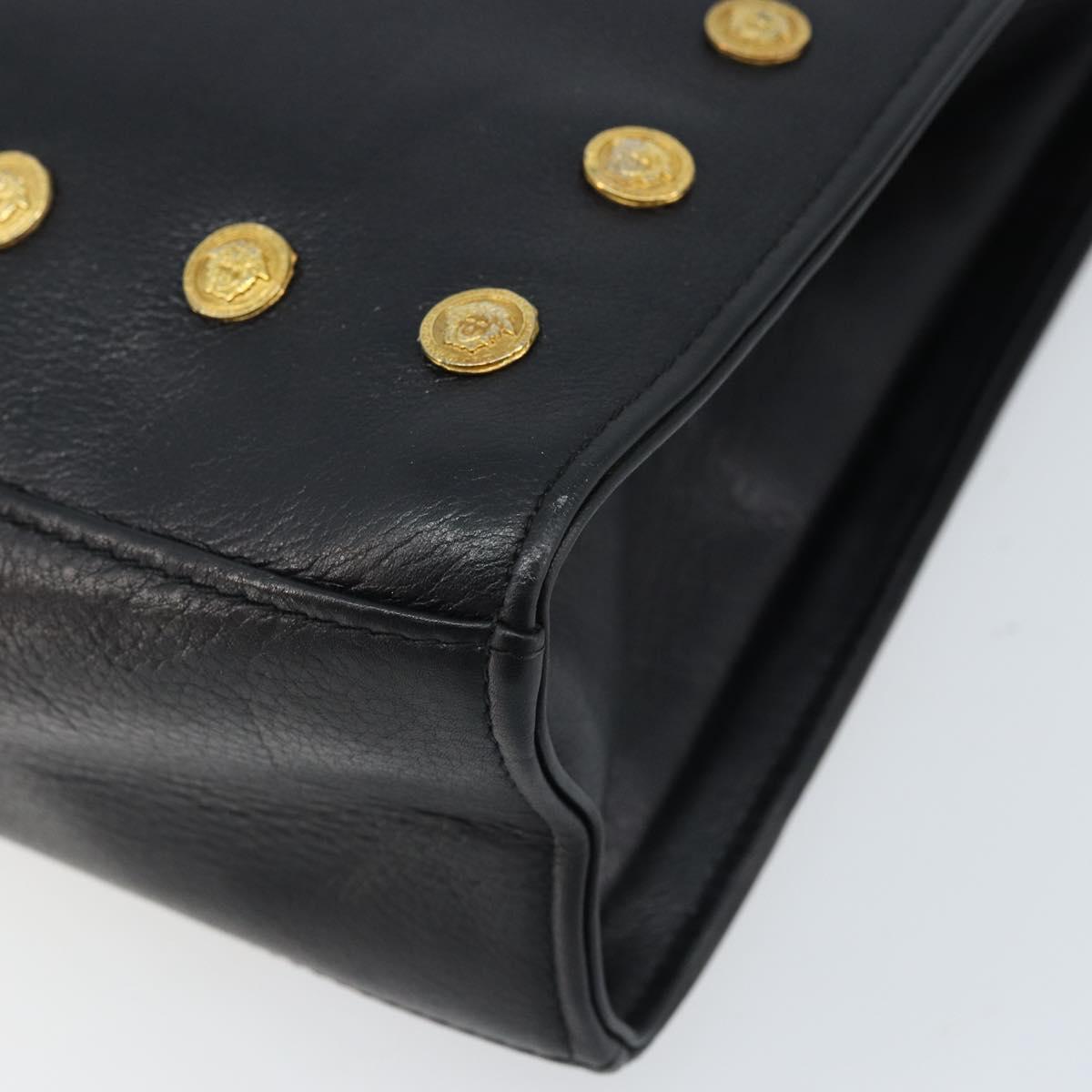Gianni Versace Shoulder Bag Leather Black Gold Auth BA10801