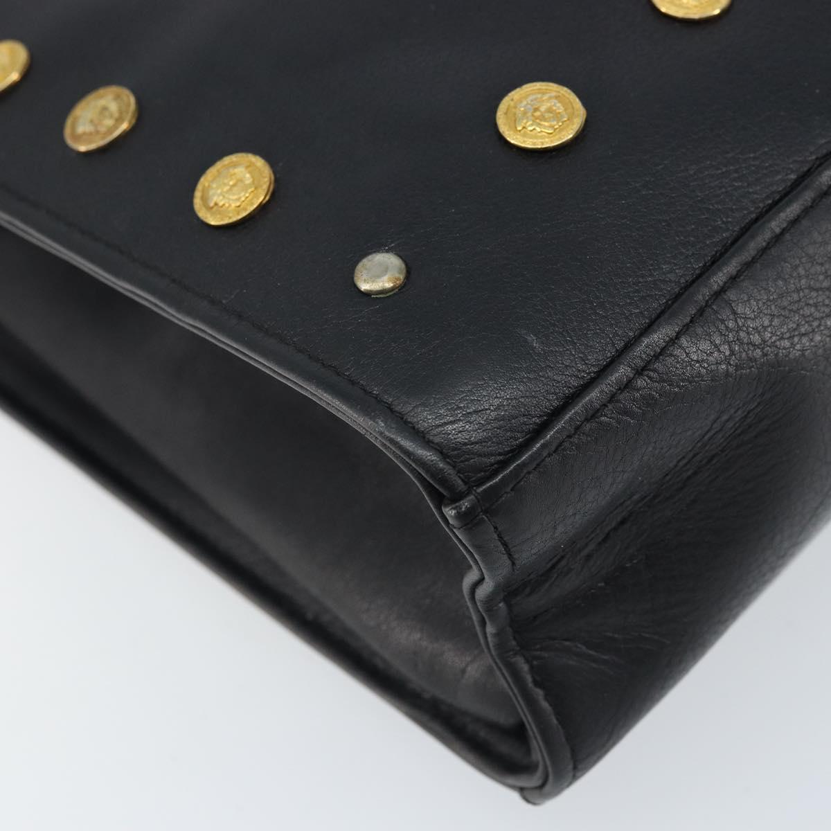Gianni Versace Shoulder Bag Leather Black Gold Auth BA10801