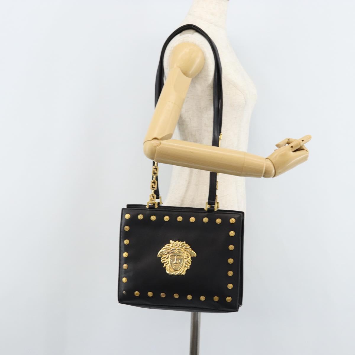 Gianni Versace Shoulder Bag Leather Black Gold Auth BA10801