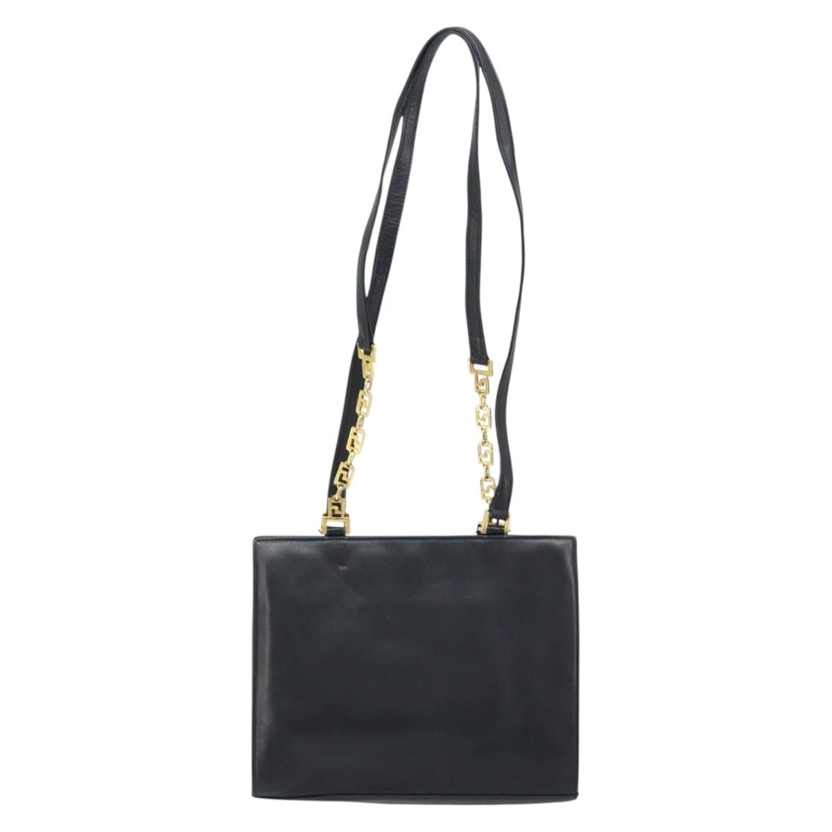 Gianni Versace Shoulder Bag Leather Black Gold Auth BA10801