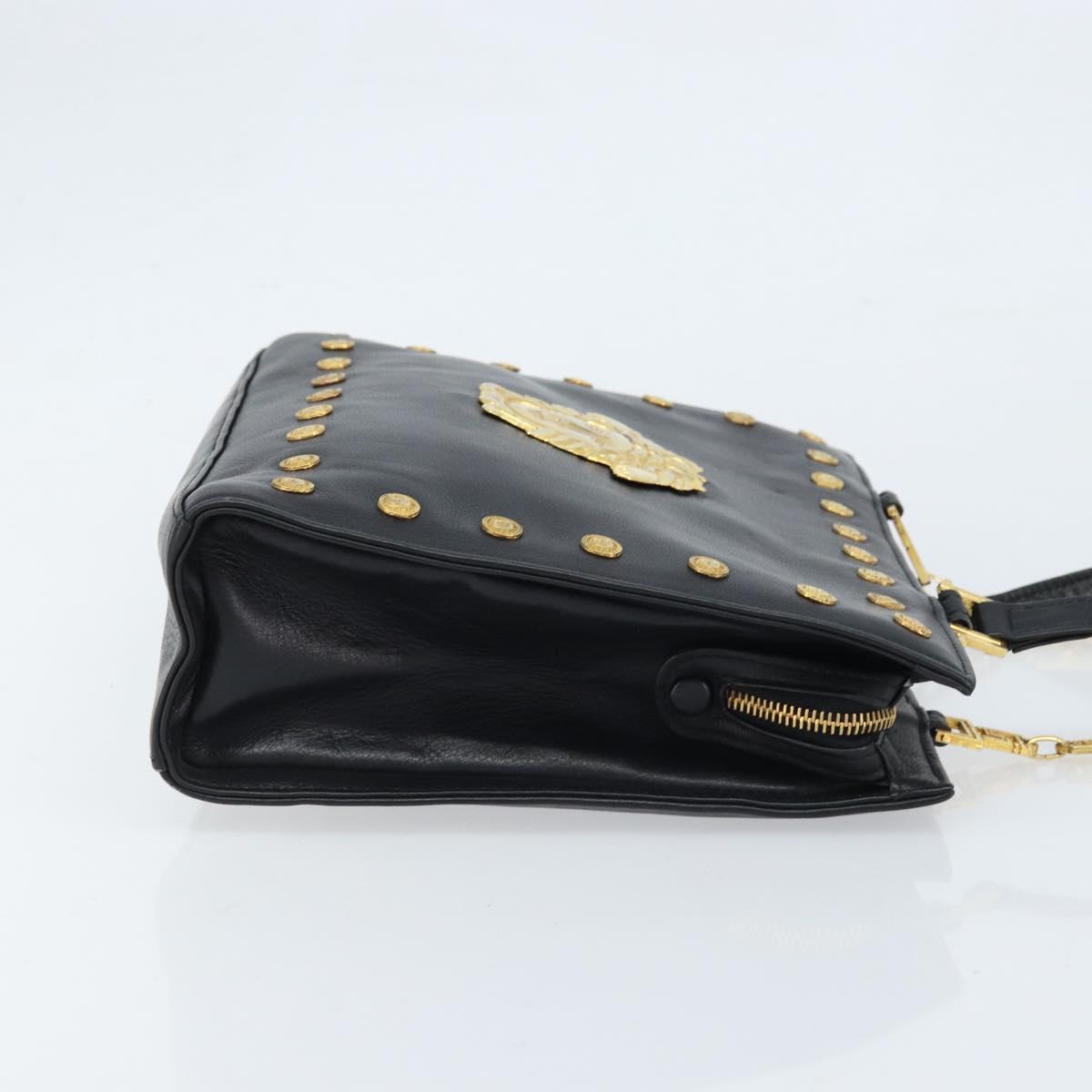 Gianni Versace Shoulder Bag Leather Black Gold Auth BA10801