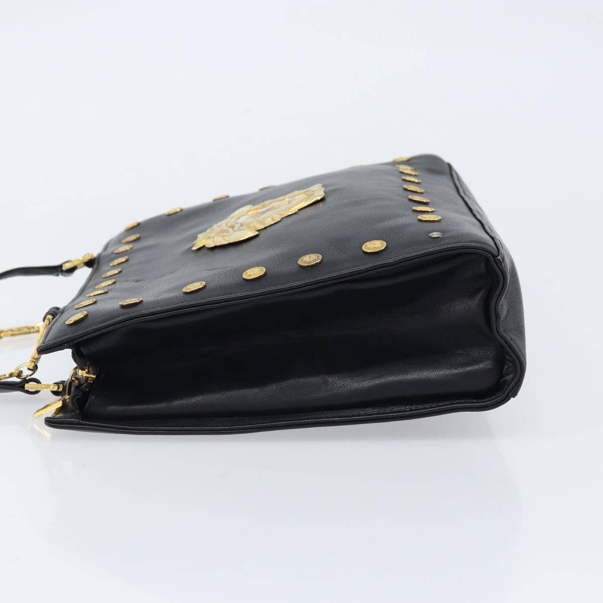 Gianni Versace Shoulder Bag Leather Black Gold Auth BA10801