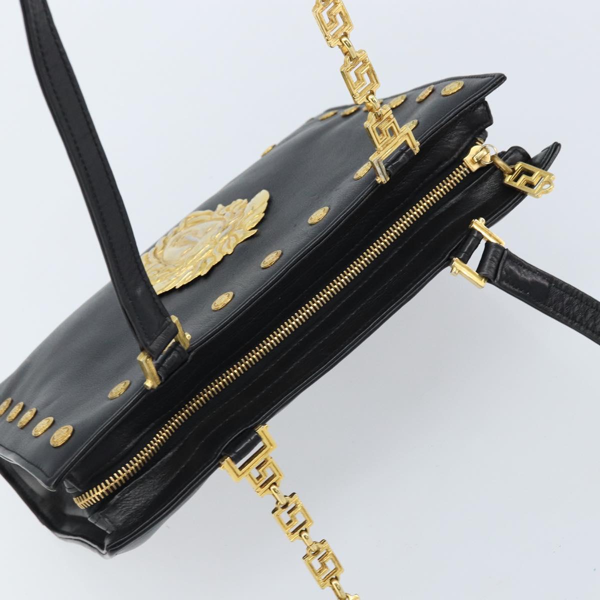 Gianni Versace Shoulder Bag Leather Black Gold Auth BA10801