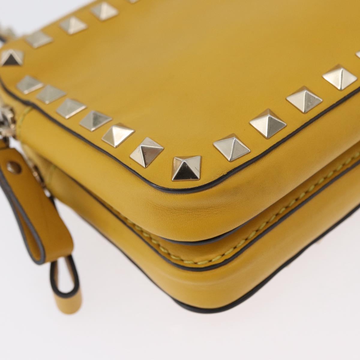 Gianni Versace Rock Studs Shoulder Bag Leather Yellow Gold Auth BA10807