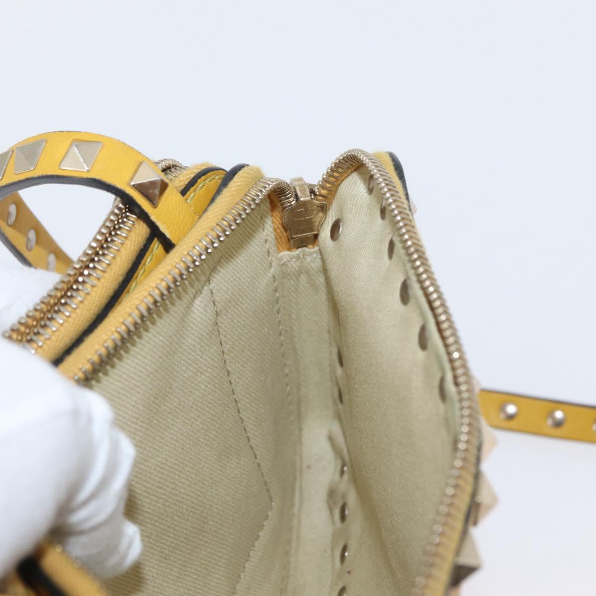 Gianni Versace Rock Studs Shoulder Bag Leather Yellow Gold Auth BA10807