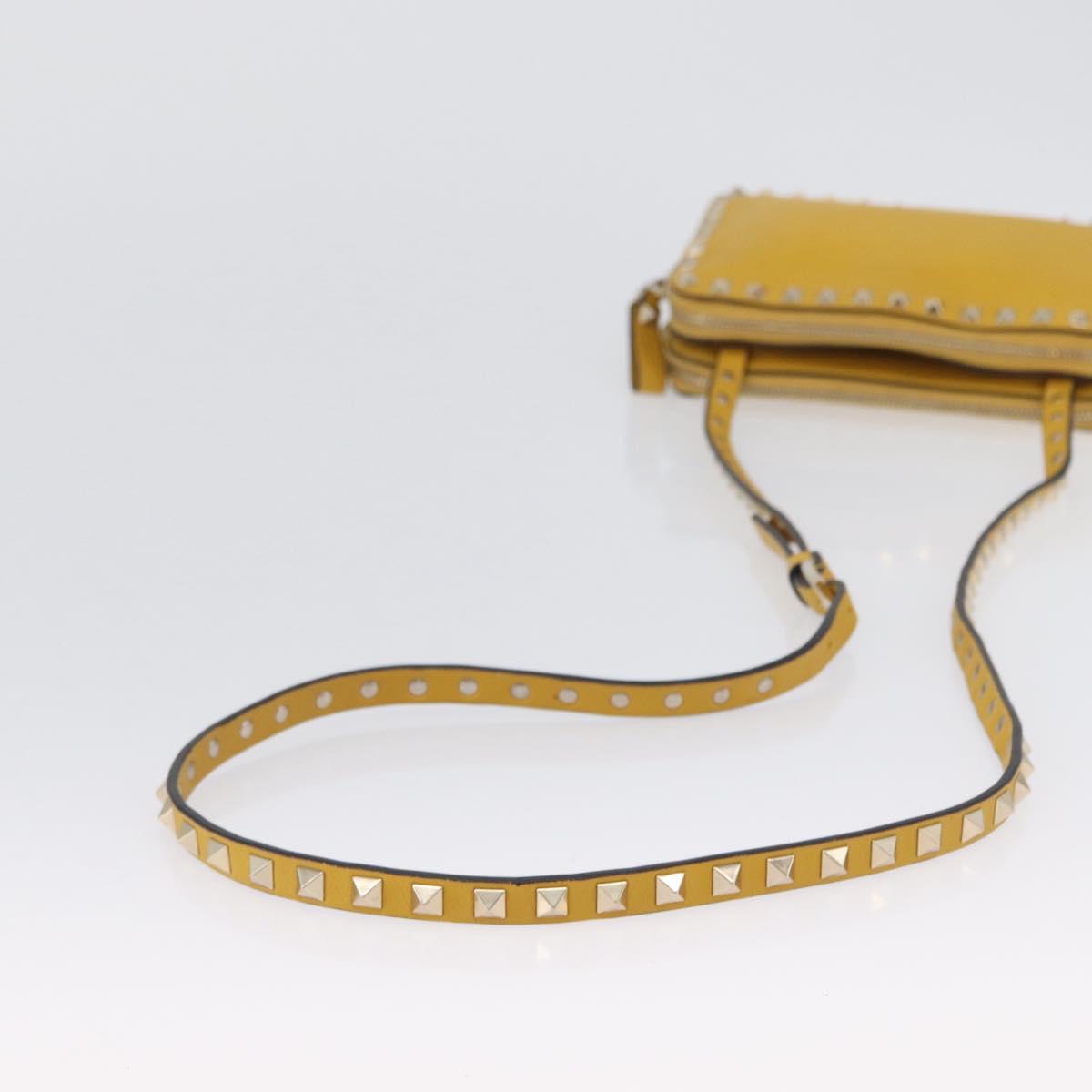 Gianni Versace Rock Studs Shoulder Bag Leather Yellow Gold Auth BA10807