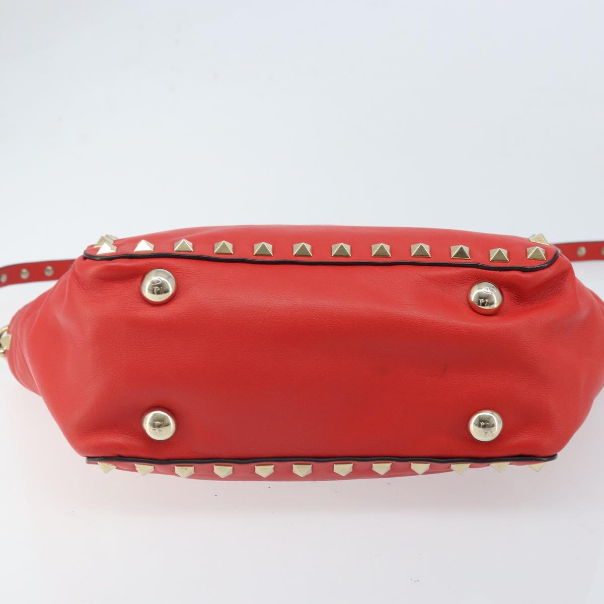 VALENTINO Rock studs Hand Bag Leather 2way Red Gold Auth BA10808